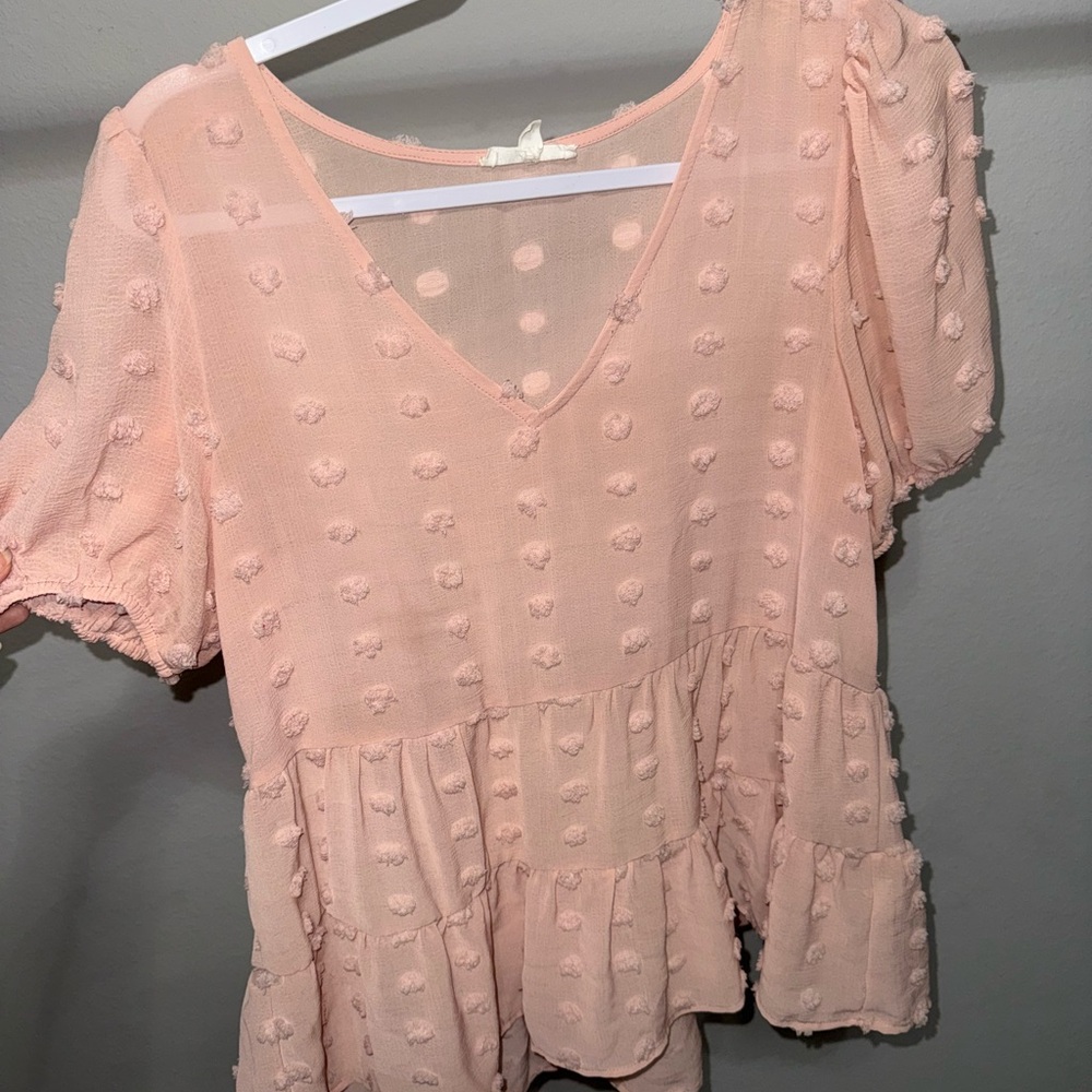 Blu Pepper Light Pink Textured V-Neck Blouse